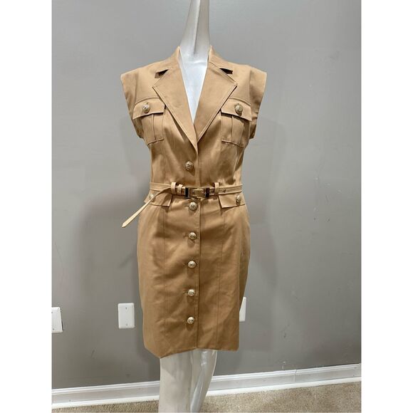NWT Generation Love Biel Gabardine Belted Mini Dress Taupe Size 2 $385 - Picture 4 of 11
